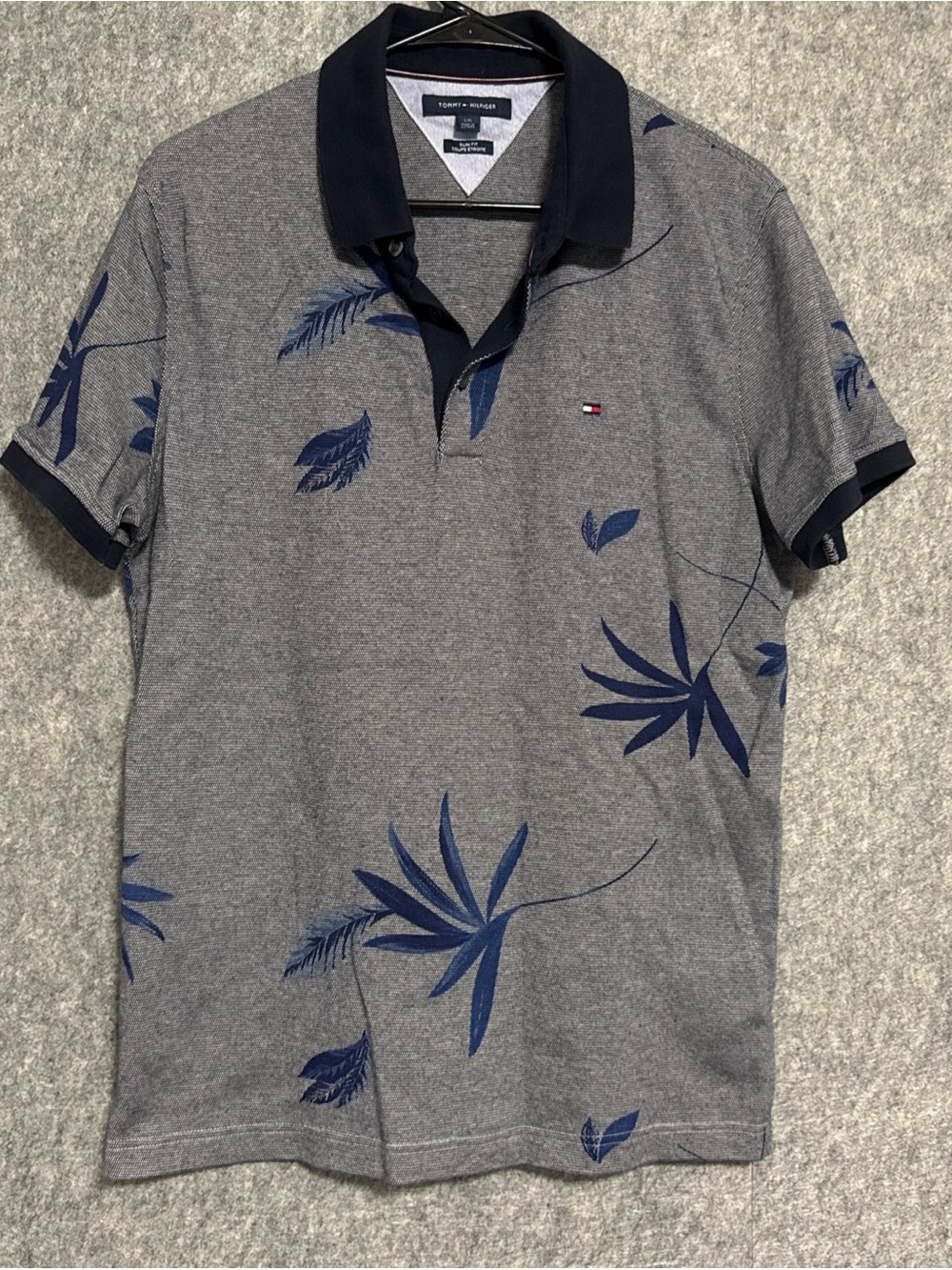 Tommy Hilfiger Heather Gray Polo with Navy Botanical Accents